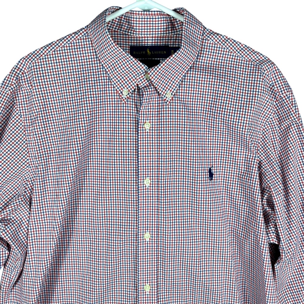 Ralph Lauren Button Down Mens XL Red White Blue Check Cotton Stretch Long Sleeve - Picture 2 of 8